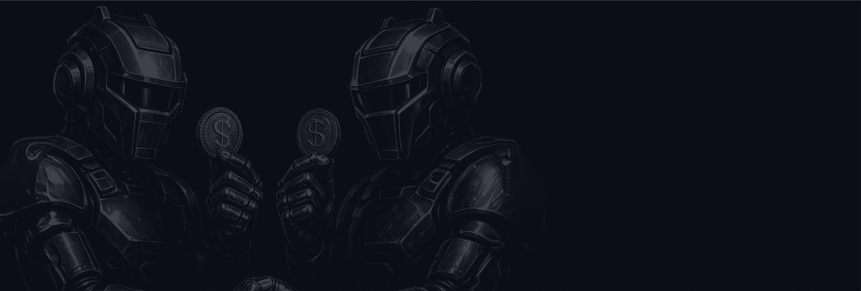 Two armored figures holding coin-like tokens.