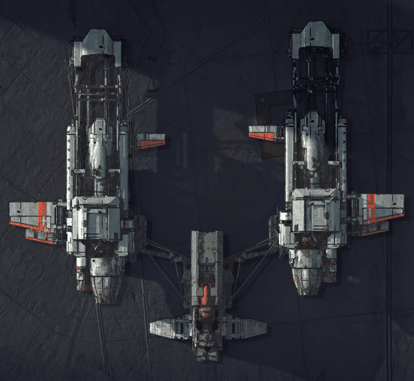 Three Ascent Rivals ship configurations viewed from above.